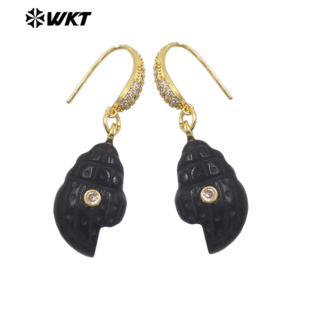 WT-E828 New Product Zircon And Various Natural Gemstones Conch Shape Gold Earrings For Girls Summer Beach Wearing Accessory