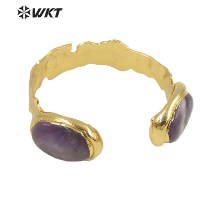 WT-B591 2022 WKT Fashion Natural tiger Eye Amethyst Black Obsidian pink Quartz Bangle Opening Adjustable Oval Stone Bangles