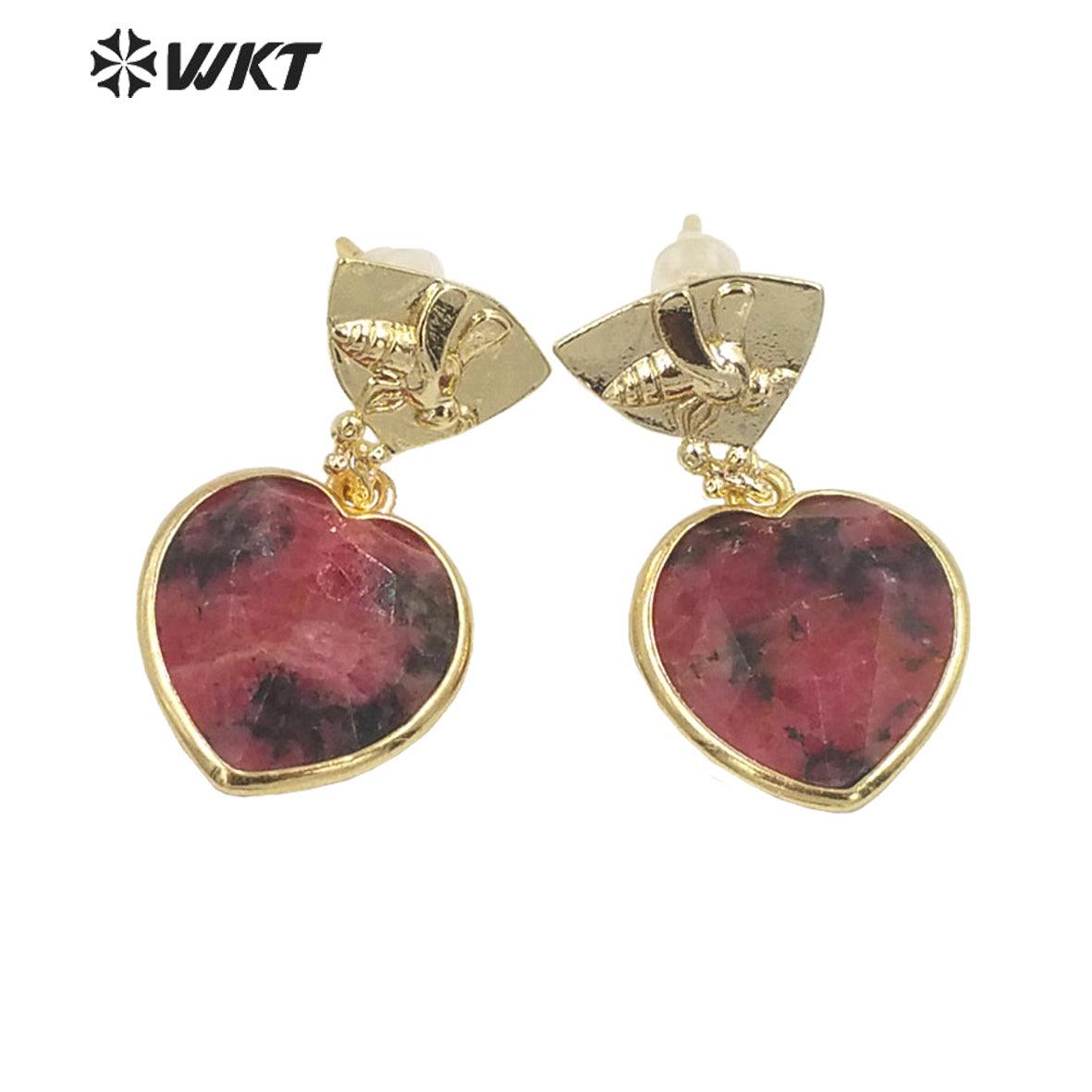 WT-E680 WKT Newest Fashion Small Lovely Heart Earrings Studs Gold Plated Natural Gemstone Women Stone Earrings