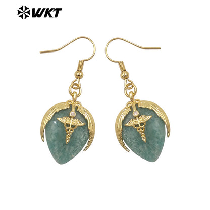WT-E788 Exquisite Rose Quartz Multi Natural Gemstones Strawberry Shape Gold Plated Earrings For Women Lovely Jewelry Gift