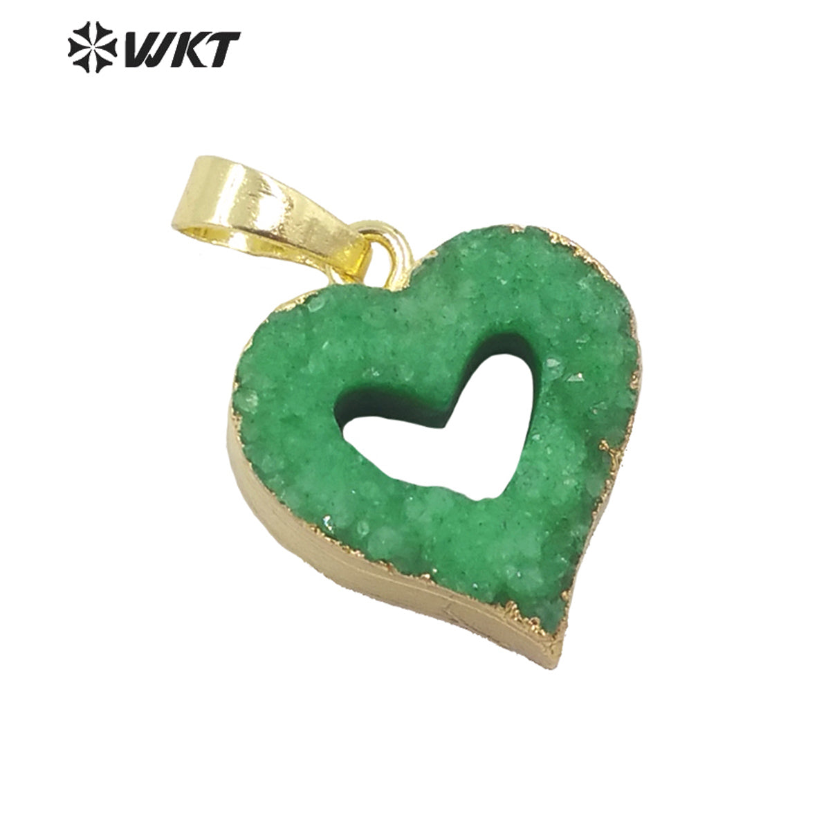 WT-P1668 Wholesale Fashion Small Hollow Heart Druzy Quartz Pendant Resist Tarnishable Gold Trim Druzy Heart Pendant