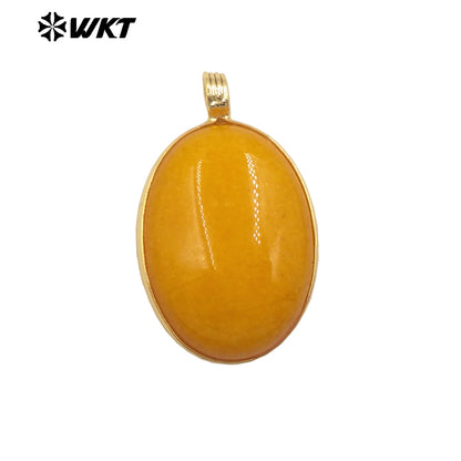 WT-P2103 Newest Product Colorful Natural Gemstones Round Smooth Gold Little Pendants As Unisex Handmade Necklace Findings