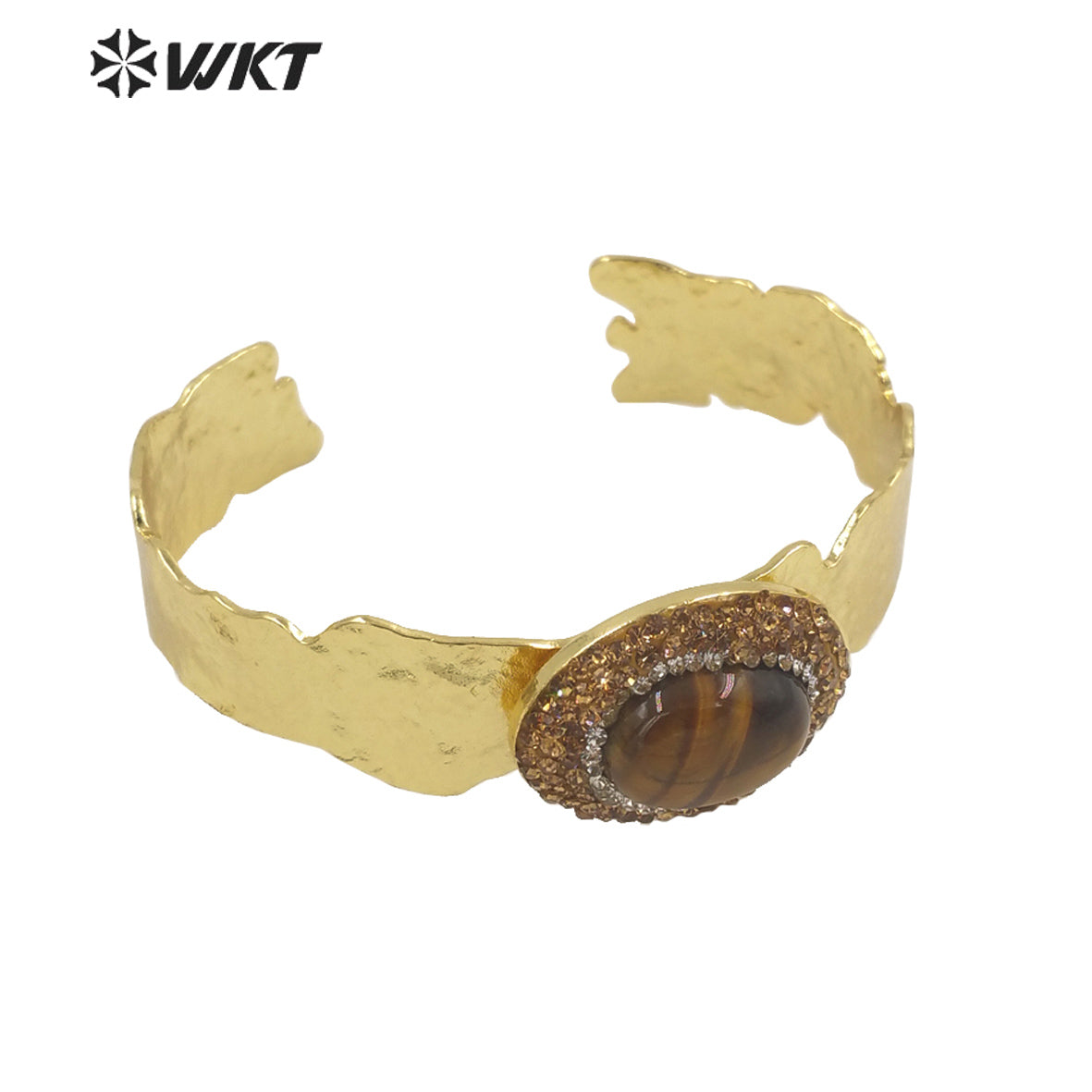 WT-B628 Europe Colorful Precious Gemstone Opening Bangle with Rhinestone Setting Women Oval Amethyst Stone Bangle