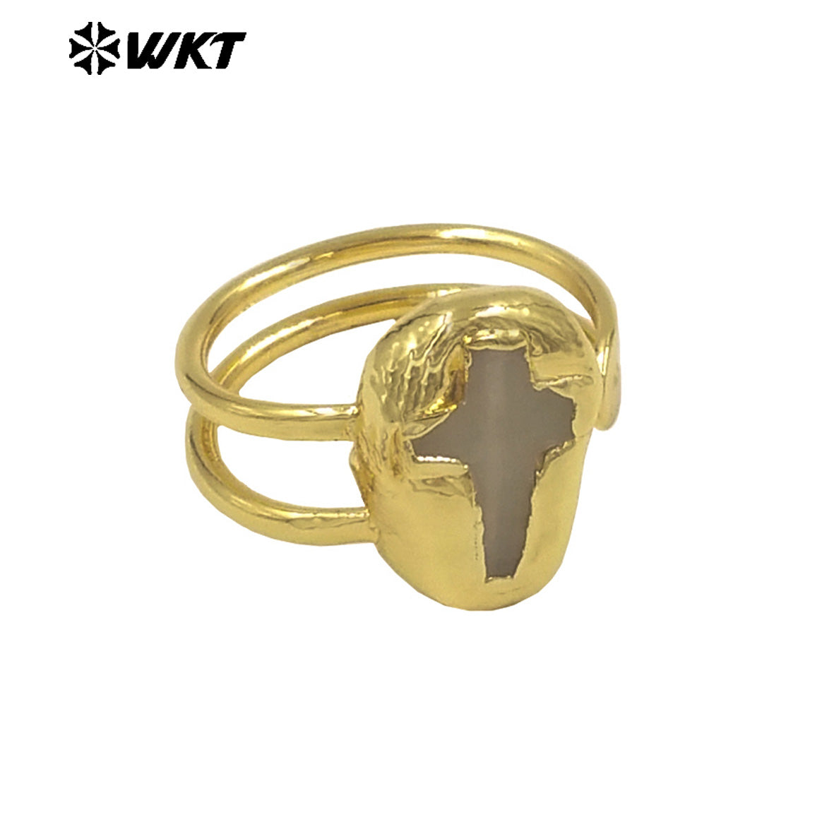 WT-R600 Popular Wonderful 18K Gold Plated Natural Gemstones Cross Shape Adjustable Rings For Lady Daily Wearing Jewelry