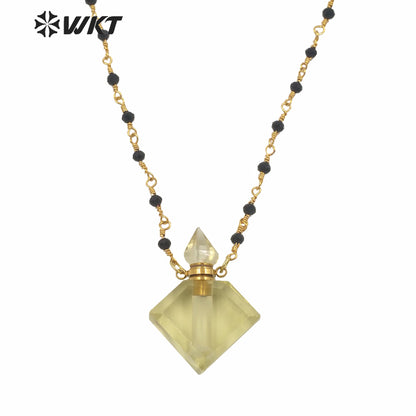 WT-N1229 WKT New Design Natural Precious Faceted Gemstone Essence Oil Bottle Necklace Hot Beads Chain Perfume Bottle Necklace