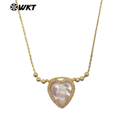 WT-JN389 Trending Religious Style 18K Gold Plated Oval And Square White Shell Pendant Necklace For Women Daily Wearing