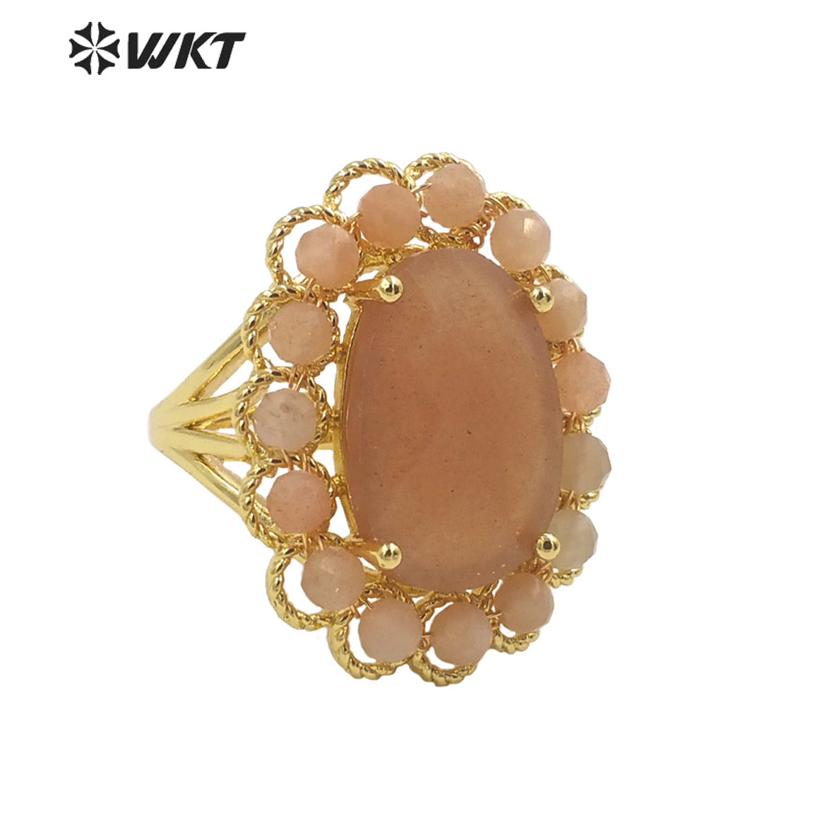WT-R460 Wholesale Newest Gorgeous Women Oval Natural Amazonite Wedding Ring Faceted Stone Beads Anniversary Ring in Gold