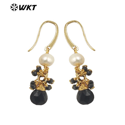 WT-E722 WKT Exclusive Design Handmade Precious Tiny Stone Charm Earrings Attractive Long Dangle Birthday Stone Earrings
