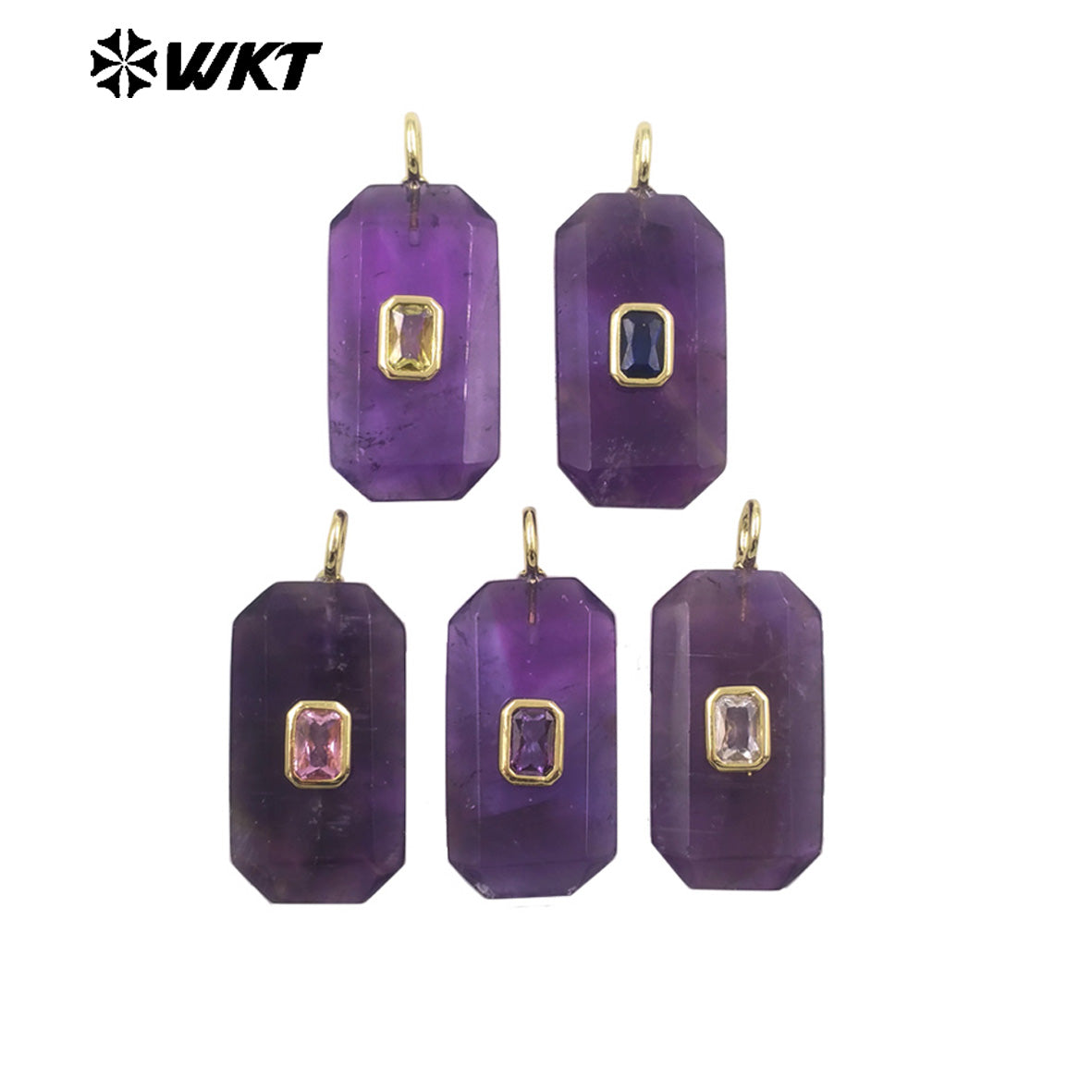 WT-P2084 Unique Colorful Zircon And Natural Gemstone Faceted Geometric Gold Pendants As Necklace Jewelry Design Accessory