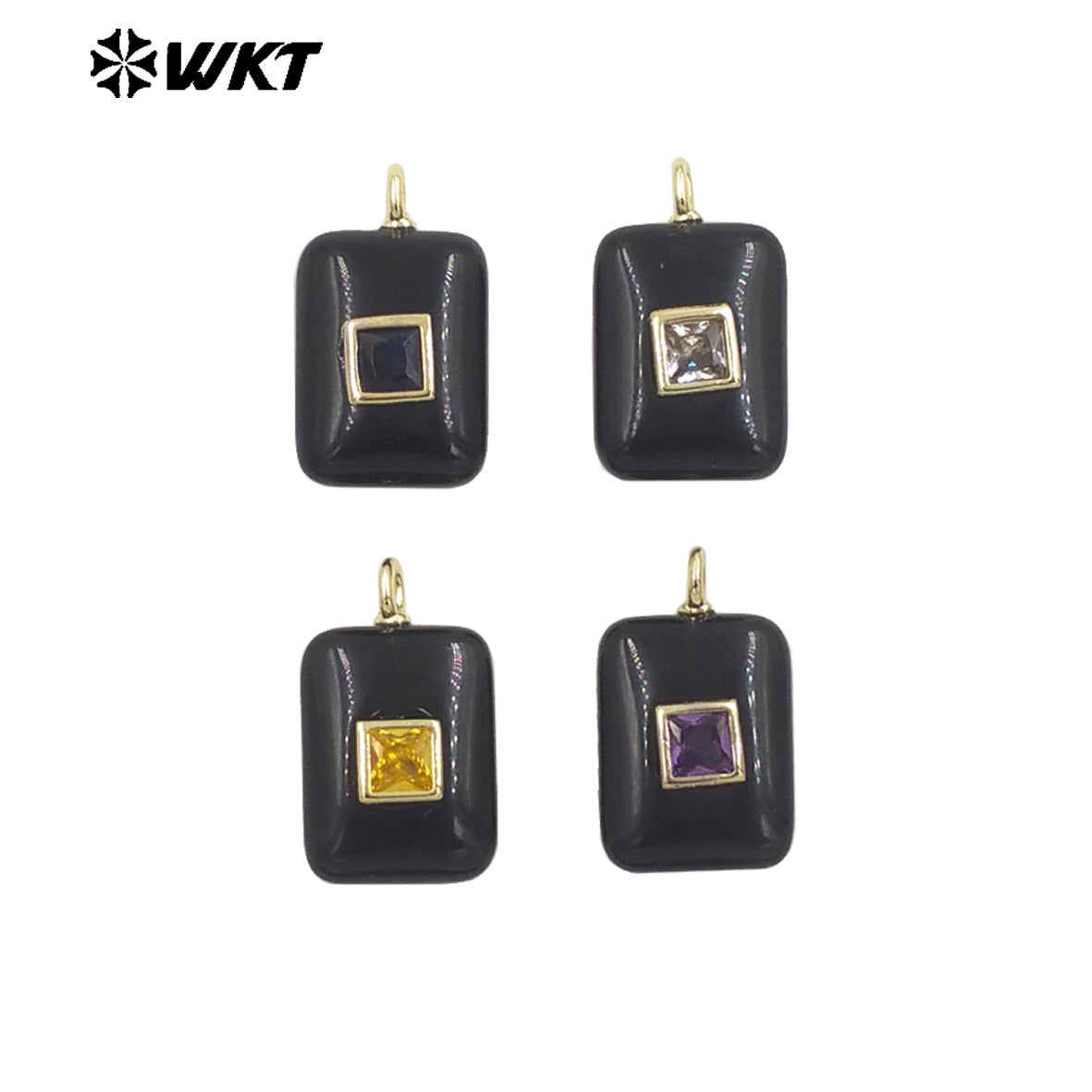 WT-P2020 Cute Wonderful Setting In Colorful Square Zircon Natural Gemstones Pendant For Women Necklace Making Accessory