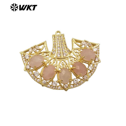 WT-MP295 Spring New Style Most Fashion Fan Shape Micropave Clawing Setting Natural Stone Lovely Skirt Pendant