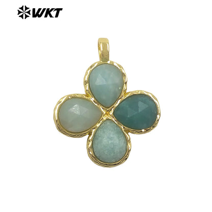 WT-P2090 Gorgeous 18K Gold Plated Multi Colors Natural Gemstone Little Flower Shape Charms Pendant As Lady Earring Accessory