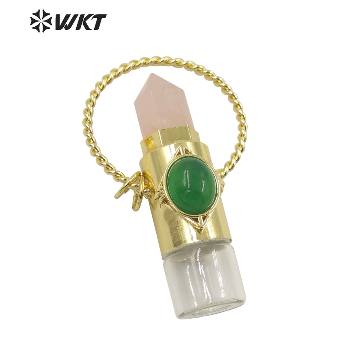 WT-N1308 Amazing WKT NEW Natural Stone Spirit Quartz Roller Perfume Bottle Pendant Necklace for Women Gift Stone Bottle Necklace
