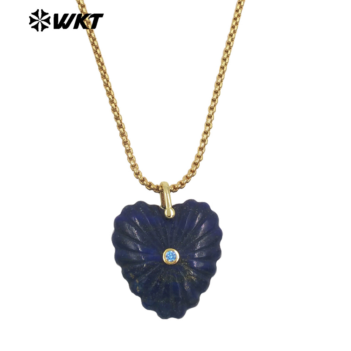 WT-N1524 Romantic Design Gold Chain And Various Natural Gemstones Carved Heart Shape Pendant Necklaces As Valentines’s Day Gift