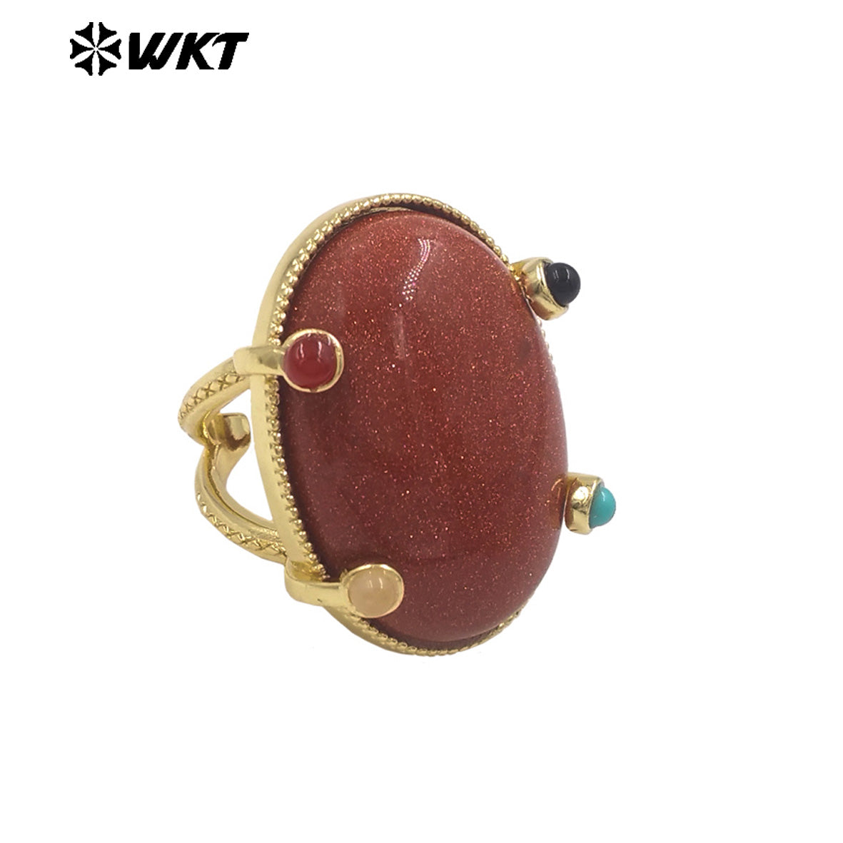 WT-R586 Lovely Romantic Design Gold Plated Little Stone And Natural Big Gemstones Women Rings As Friends Jewelry Presents