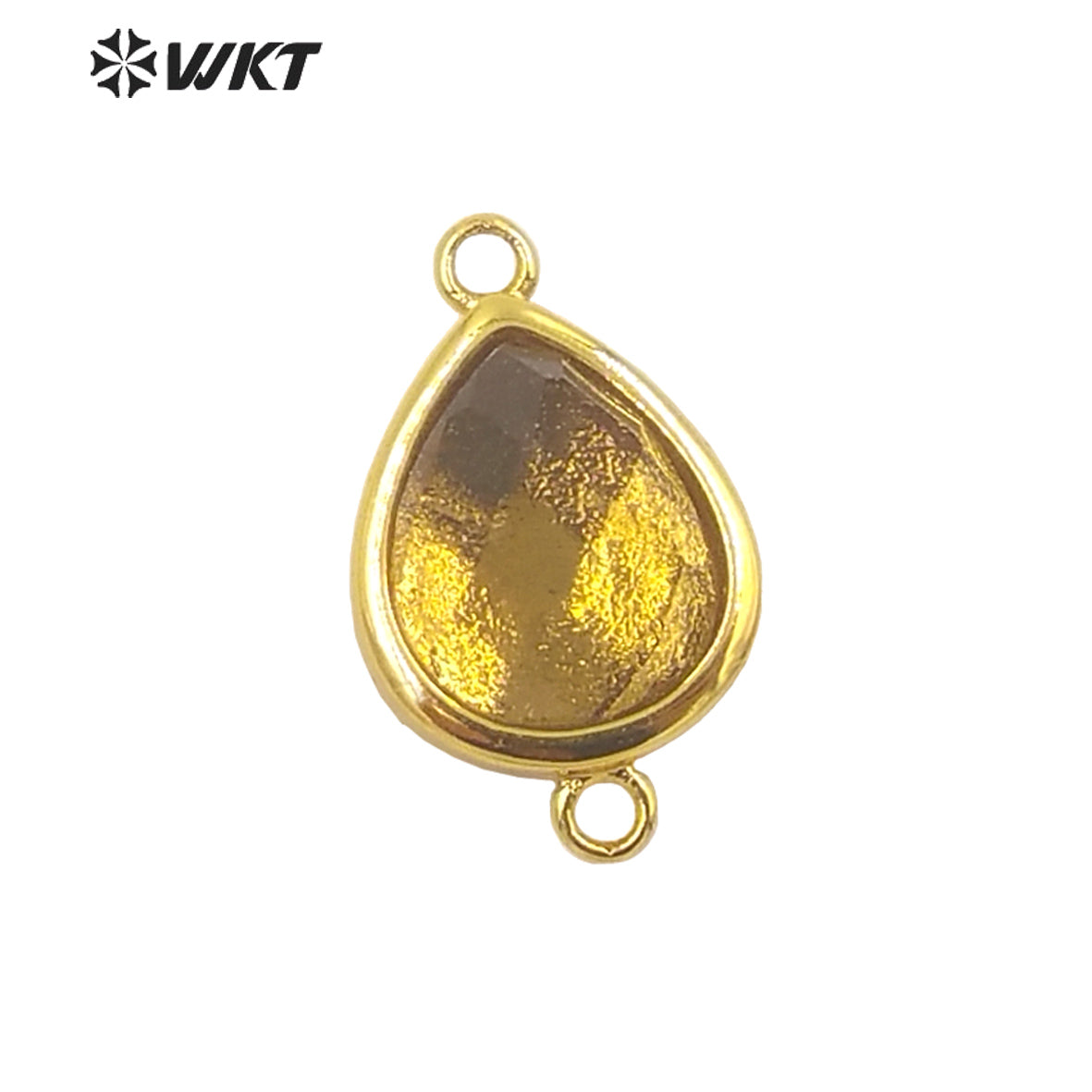 WT-C308 Lovely Natural Gemstone Teardrop Connector Pendants 18k Real Gold Plated Bezel Double Loops Drop Stone Charms