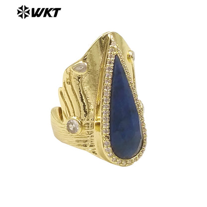 WT-R523 Amazing New Big Cocktail Long Pear Amazonite Stone Setting Women Party Ring or for Friend Birthday Gift