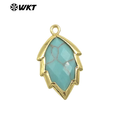 WT-P1990 Simple and Small Natural Multi-Type Gemstone 18K Gold Plated Delicate Leaf Shape Pendant Unisexes Jewelry DIY Necklace