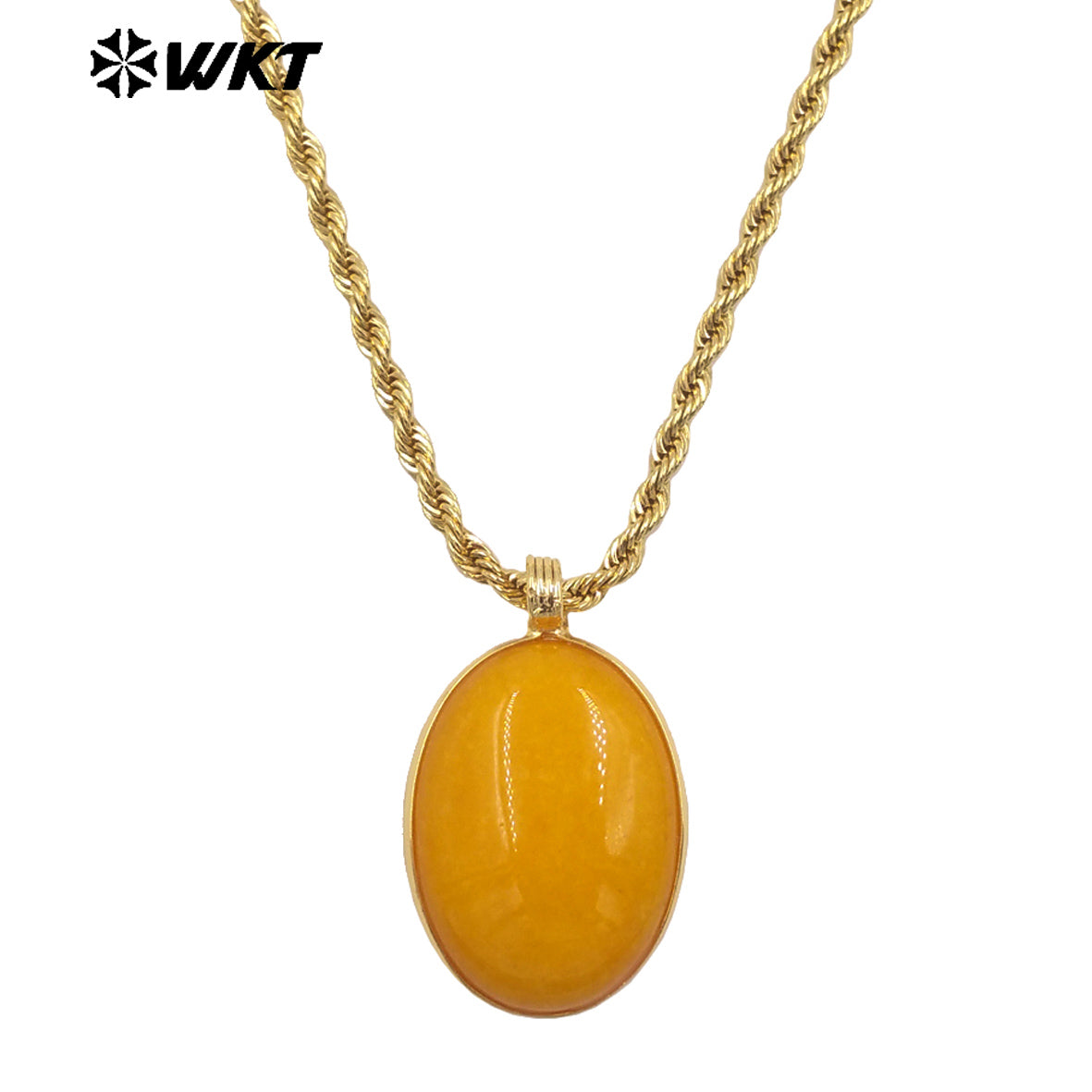 WT-N1539 Good Quality Yellow Brass Gold Plated Chain With Natural Gemstones Round Pendant Necklaces For Simple Style Jewelry