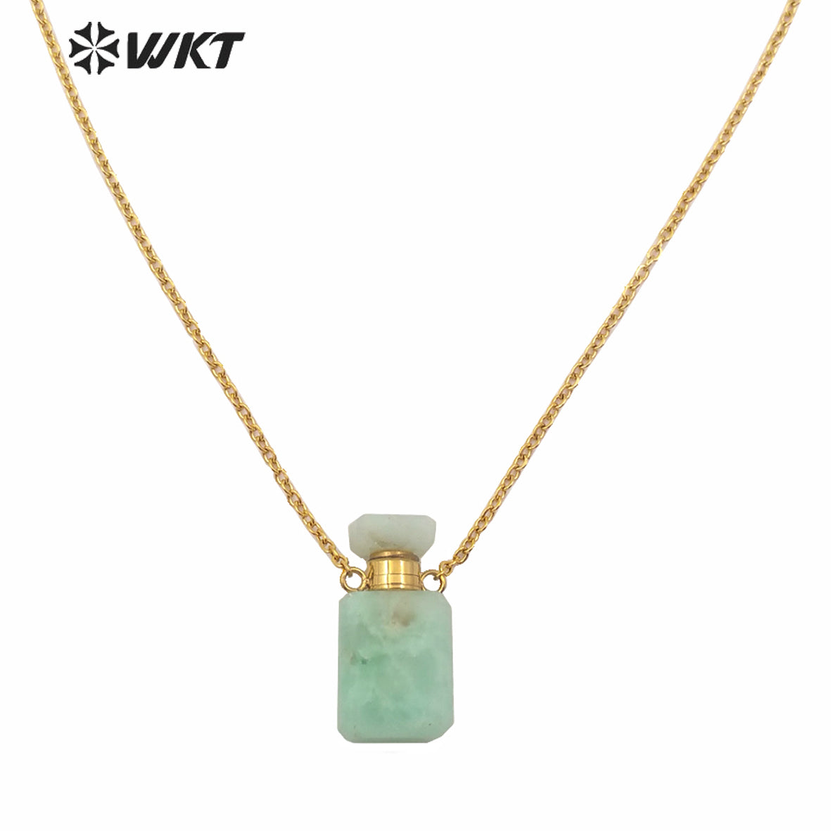 WT-N1239 Amazing Gold Electroplated Mini Cabochon Faceted Natural Stone Perfume Bottle Necklace Women Hot Essential Oil Necklace