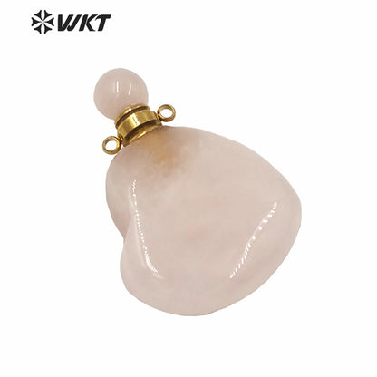 WT-P1604 Wholesale Gorgeous Unique Natural Stone Heart Perfume Bottle Pendant Double Loops Gold Stone Bottle Pendant
