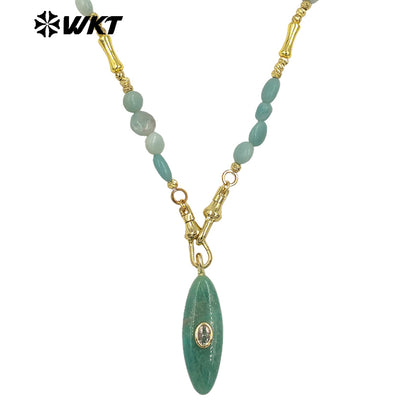 WT-N1521 Beautiful Fashion Metal Splicing Stone Beads Chain With Natural Gemstones Long Pendant Necklaces As Female Matching