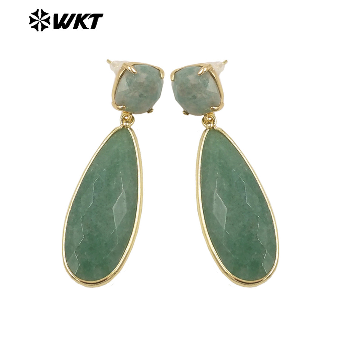 WKT-E759 Exquisite Super Colorful Long Earring Waterdrop Shape Natural Stone Material Accessory for Women Birthday Gifts