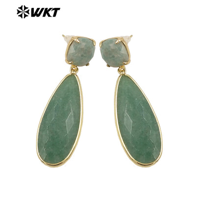 WKT-E759 Exquisite Super Colorful Long Earring Waterdrop Shape Natural Stone Material Accessory for Women Birthday Gifts