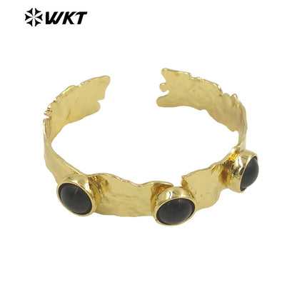 WT-B633 WKT New Handmade Lovely Trendy Gift for Women Lucky Bracelets C Shaped Natural Colorful Gemstone Opening Bracelets