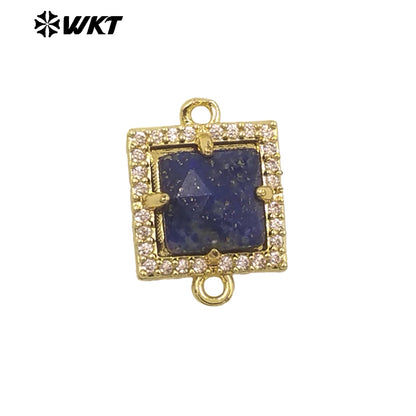 WT-P1993 Classic Wholesale Square Natural Labradorite Amethyst Gemstone Connector Pendant DIY Crafts CZ Accessory Charms