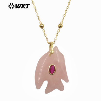WT-N1511 Ocean Series Bead Chain And Zircon Setting In Natural Gemstones Fish Shape Pendant Necklace As Lady Trendy Matching