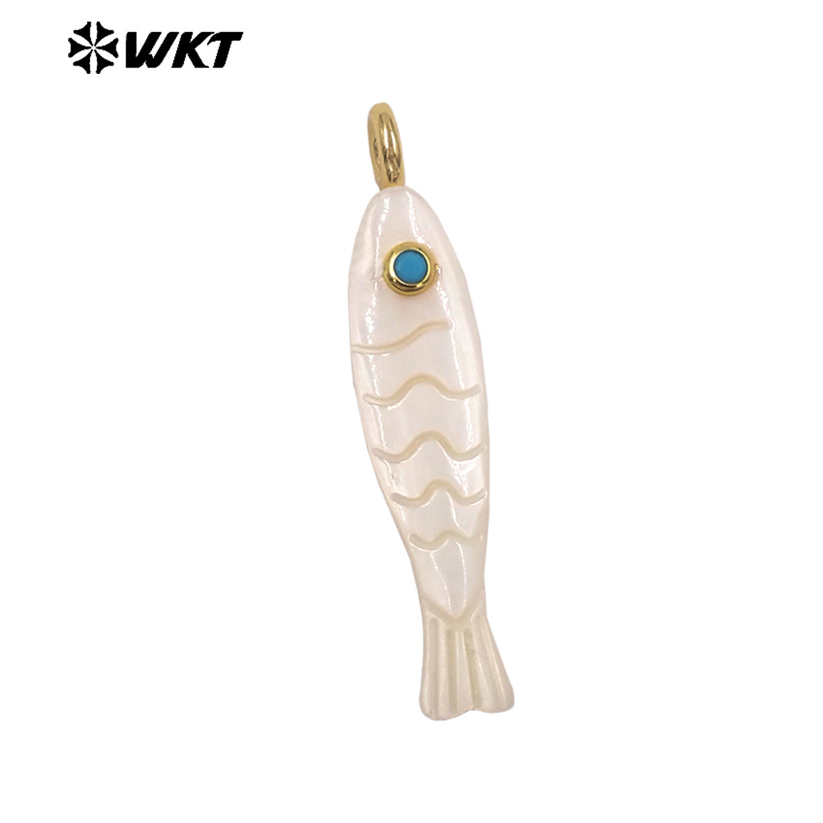 WT-JP525 Hot Popular Colorful Zircon And Natural White Shell Carved Fish Shape Pendant For Women Fashion Necklace DIY Making