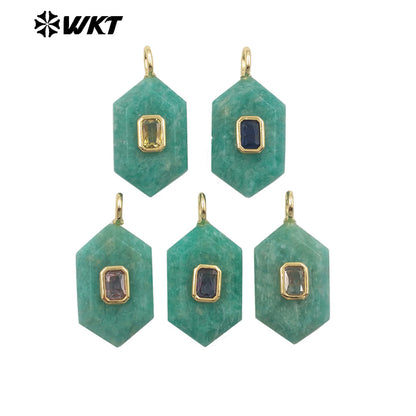 WT-P2083 New Arrival Zircon And Labradorite Various Natural Gemstones Geometric Shape Pendants For Handmade Earrings DIY