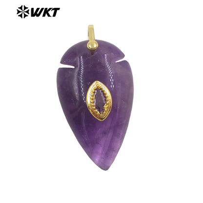 WT-P2144 New Product Colorful Zircon And Natural Gemstones Pointed Waterdrop Shape Gold Pendants For Unique Jewelry Making