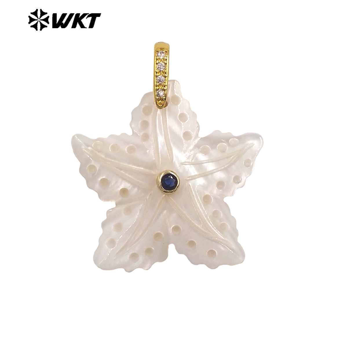 WT-JP521 Lovely Interesting Zircon And Natural White Shell Starfish Shape Gold Pendant For Women Handmade Jewelry Decorative