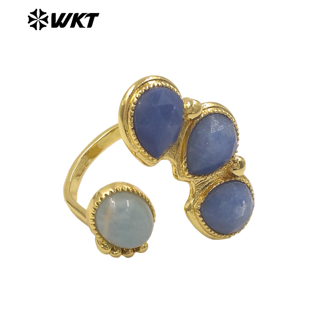 WT-R607 Wonerful Exclusive Design 18K Gold Plated Four Natural Gemstones Rings Adjustable Size For Lady Fashion Jewelry