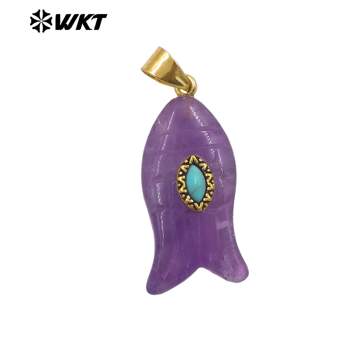WT-P2012 Wonderful Gold Plated Fish Shape Multi Colors Natural Gemstones Set In Small Stone Pendants For Unique Jewelry Making