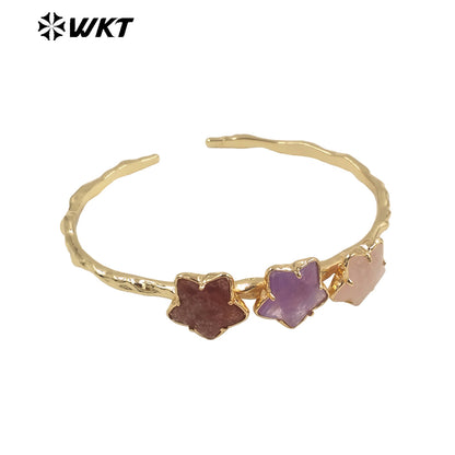 WT-B636 WKT Lovely Trendy Gift for Women Star C Shaped Lucky Bracelets C Shaped Natural Colorful Gemstone Opening Bracelets