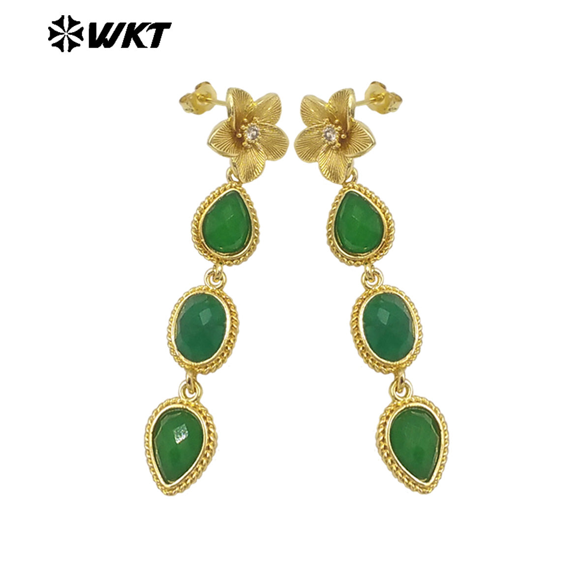 WT-E758 Amazing Fashion 18K Real Gold Plated Resist Tarnishable Multi Stones Earrings Women Birthday Gift Jewelry