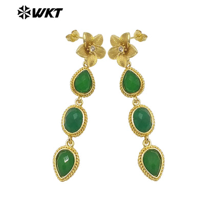 WT-E758 Amazing Fashion 18K Real Gold Plated Resist Tarnishable Multi Stones Earrings Women Birthday Gift Jewelry