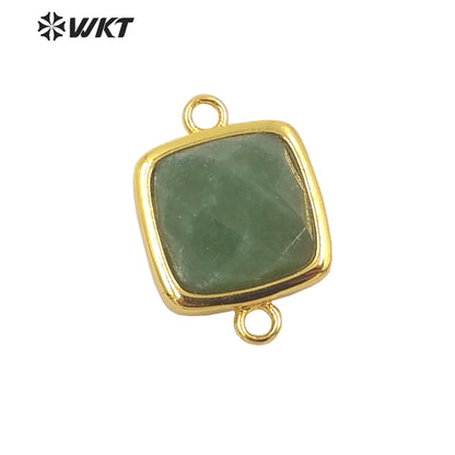 WT-C305 Wholesale Fashion Gold Bezel Double Loops Small square Stone Connectors for Jewelry DIY Design Findings