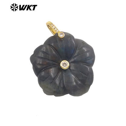 WT-P2029 Delicate Fashion Zircon And Natural Gemstones Hand Carved Lovely Flower Shape Pendant For Ladies Jewelry Making