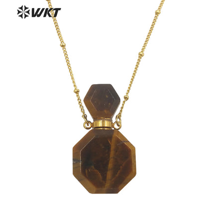 WT-N1356 WKT Colorful Delicate Natural Stone Perfume Bottle Perfume Necklace Pink Quartz Amethyst Amazonites Pendant for Women