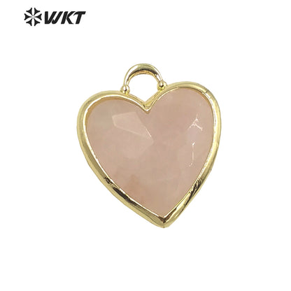 WT-P1857 Newest Lovely Small Size Gemstone Made Heart Pendant Fashion Gold Bezel Natural Handmade Amethyst Stone Heart Charms