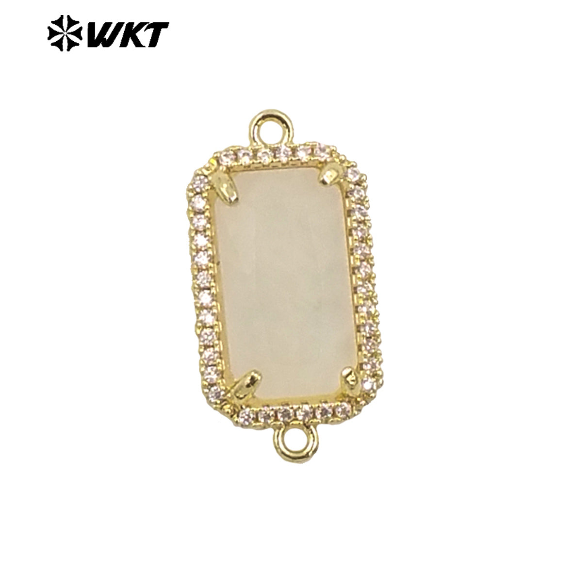 WT-C326 Wholesale Fashion Delicate Long Square Double Loops Cubic Zircon Claw Setting Natural Stone Bar Connectors