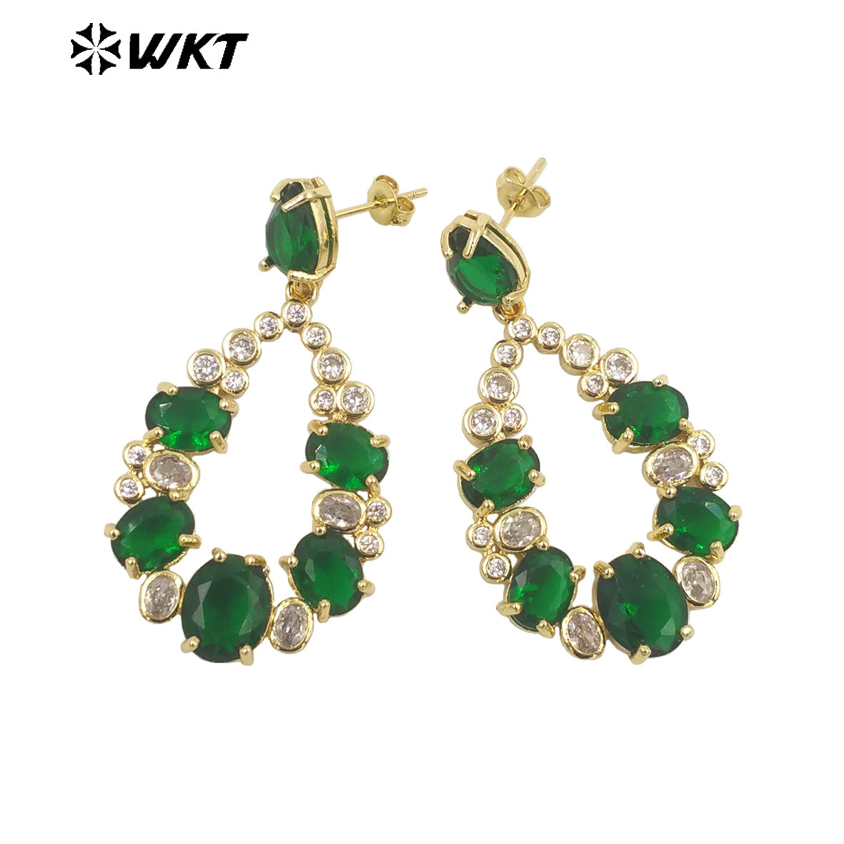 WT-ME087 Wholesale Fashion Micropaved Setting Cubic Zircon Dangle Earrings Studs 18k Real Gold Plated Teardrop Women Earrings