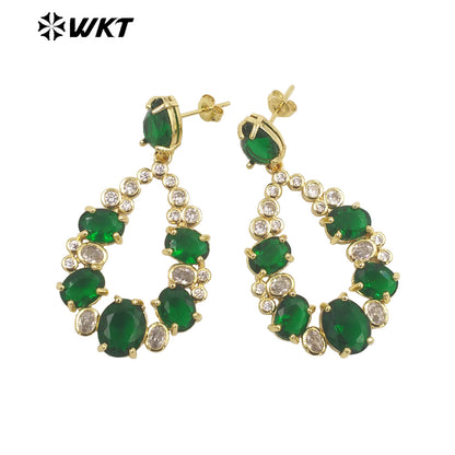 WT-ME087 Wholesale Fashion Micropaved Setting Cubic Zircon Dangle Earrings Studs 18k Real Gold Plated Teardrop Women Earrings