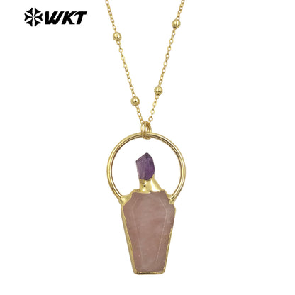 WT-N1465 Newest Fashion Gold Plated Gemstone Carved With Big Ring Hoop Charming Stone Necklace for Birthday Gift