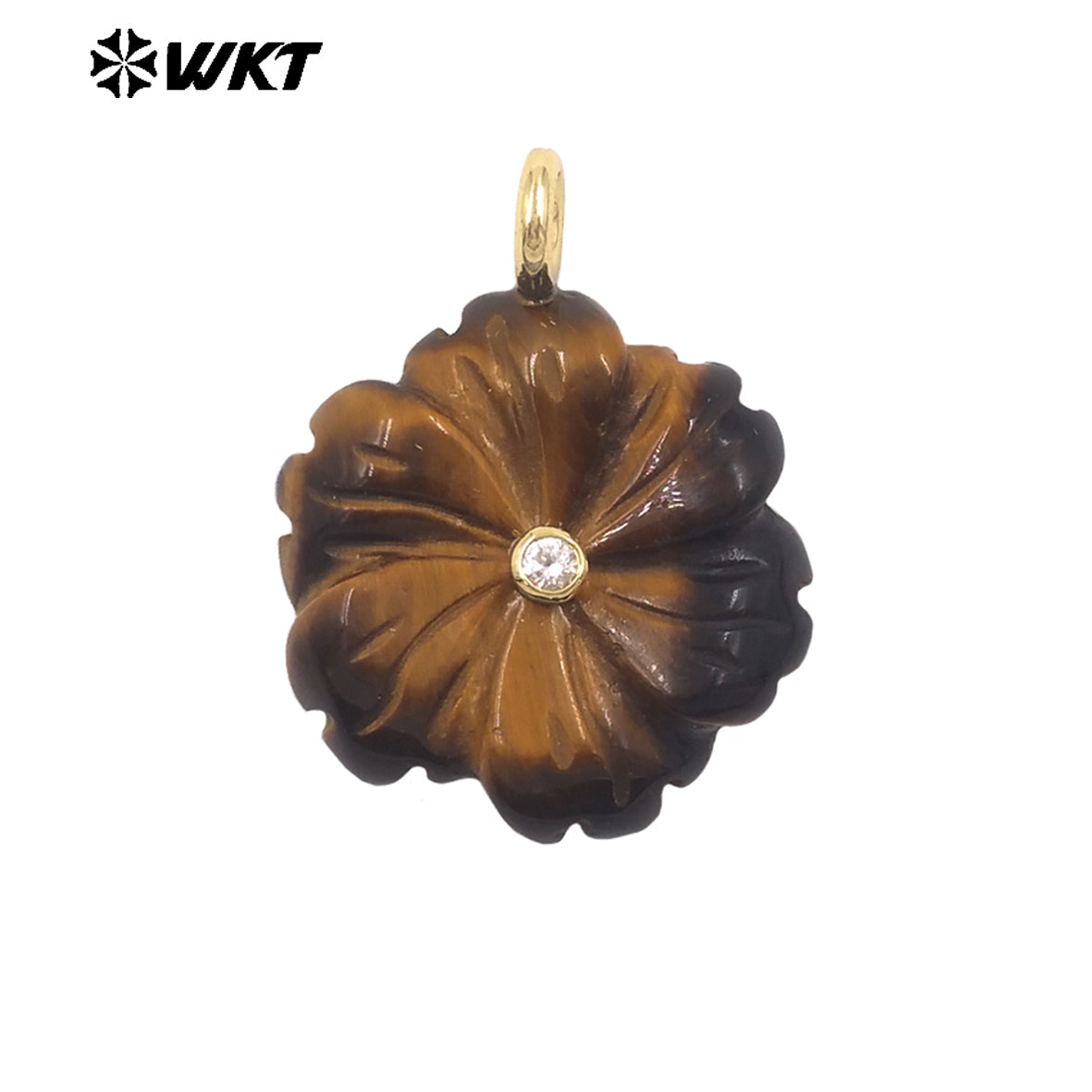 WT-JP522 Popular Trendy Zircon And Colorful Natural Gemstones Hand Carved Flower Shape Gold Pendants For Lady Jewelry Design