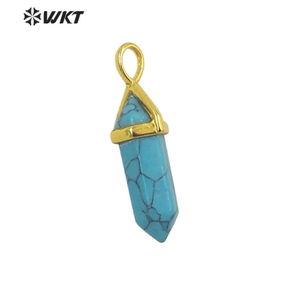 WT-P1864 Trendy Hot Spirit Quartz Double Point Bullet Pendant Gold Cap Natural Gemstone Hexagon Stone Jewelry Pendant